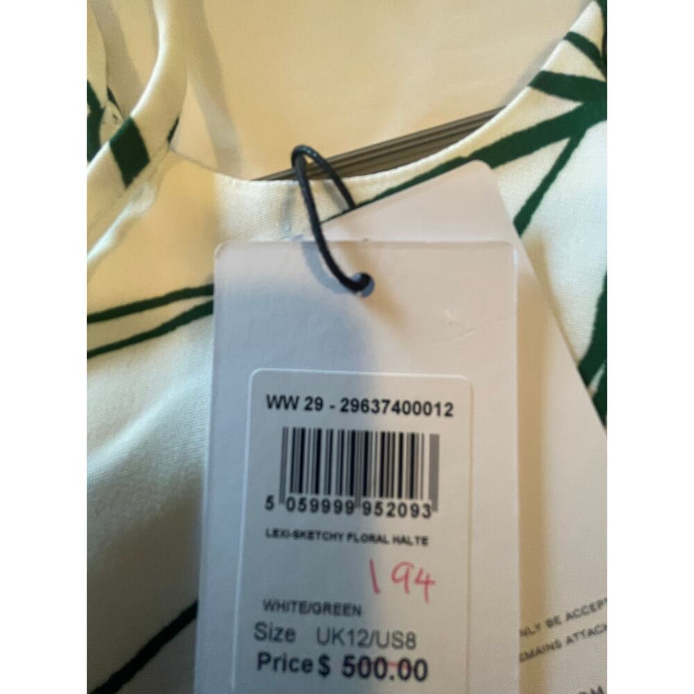 NWT: Reiss Lexi Floral Sketch Halter Neck Maxi Dress in White / Green - Picture 10 of 13